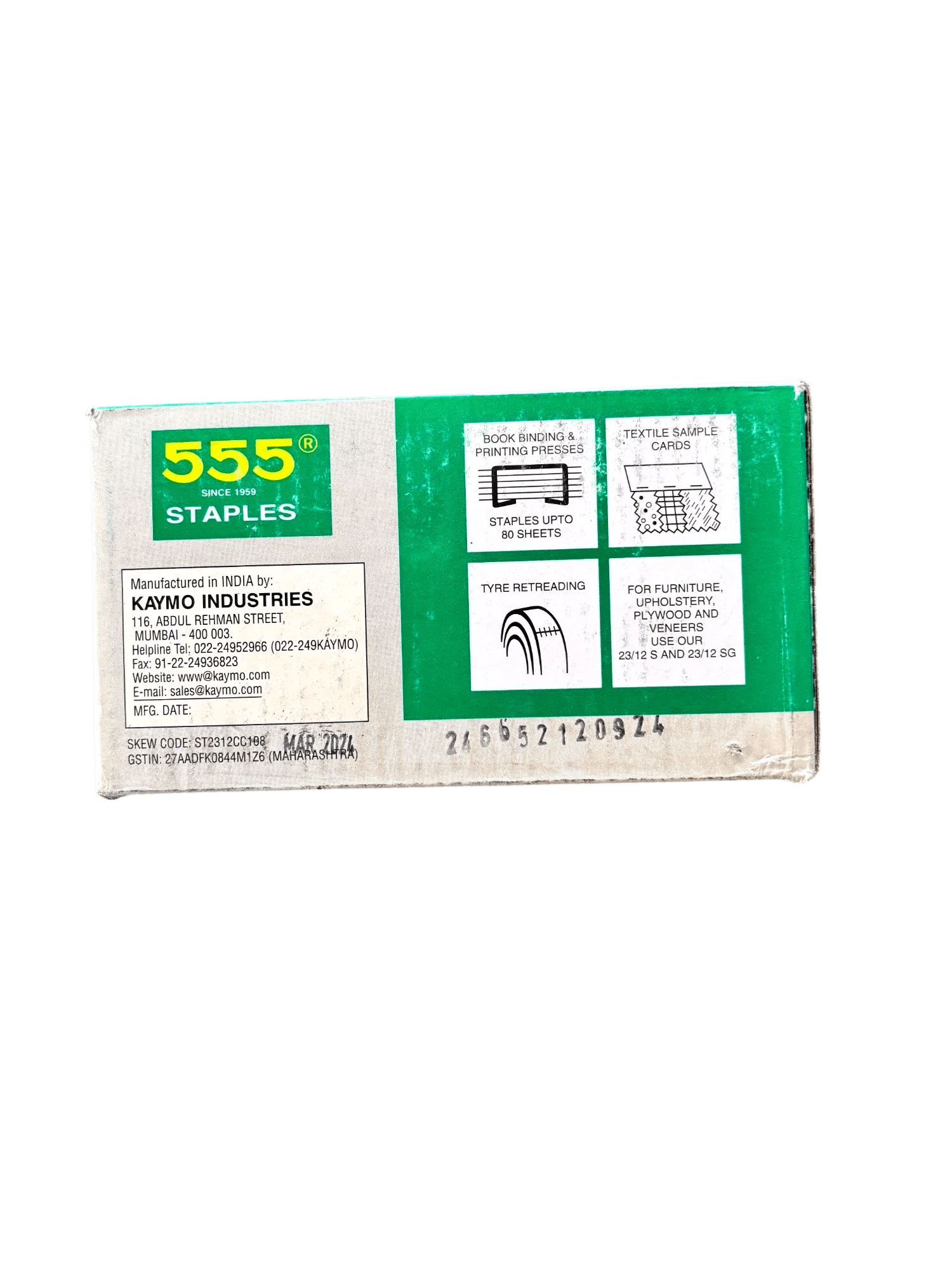 Kaymo 555 Copper Coated Stapler Pins - 23/12 Size (Pack of 10 Boxes, 1000 Pins per Box) - Tyre Remolding