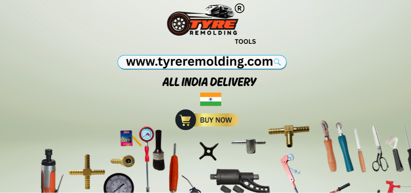 Collection of tools with a website URL and delivery information on a light green background